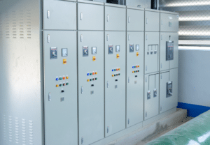 Battery storage closets located at an industrial facility